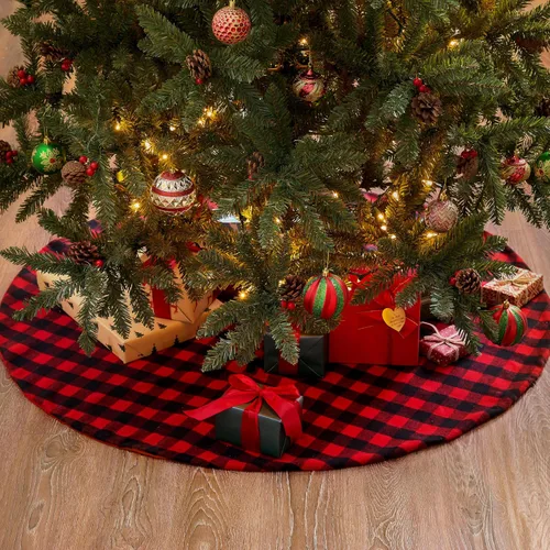 Miniatura 6 de Joiedomi - Falda de árbol de Navidad de 36" a cuadros de búfalo, color rojo y negro, alfombrilla decorativa para fiestas de Navidad, víspera de Año