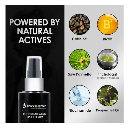 Miniatura 5 de ThickTails Suero de crecimiento del cabello para hombres para adelgazar el cabello Suero sin enjuague para raíces y cuero cabelludo con cafeína