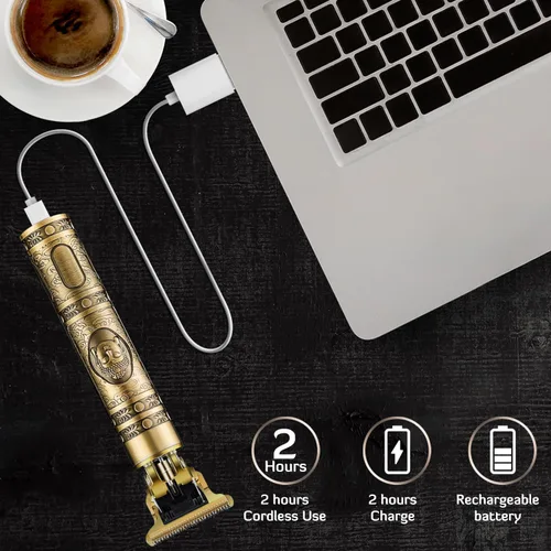 Miniatura 6 de Cortapelo para hombres, kit profesional recargable inalámbrico dorado con peines guía