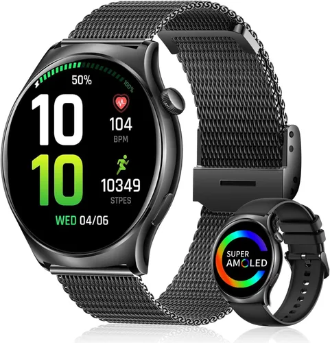 Reloj inteligente para hombres y mujeres, 1.43 pulgadas, HD, AMOLED, rastreador de fitness, compatible con teléfonos Android y iPhone con llamada