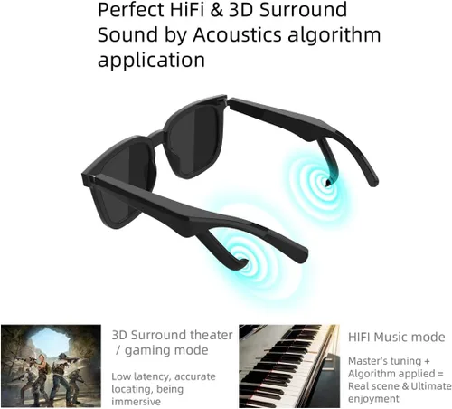 Miniatura 8 de Lentes de sol inteligentes con audio Bluetooth, lentes de luz azul para mujeres y hombres, música de oído abierto, lente polarizada UV400, sin fugas
