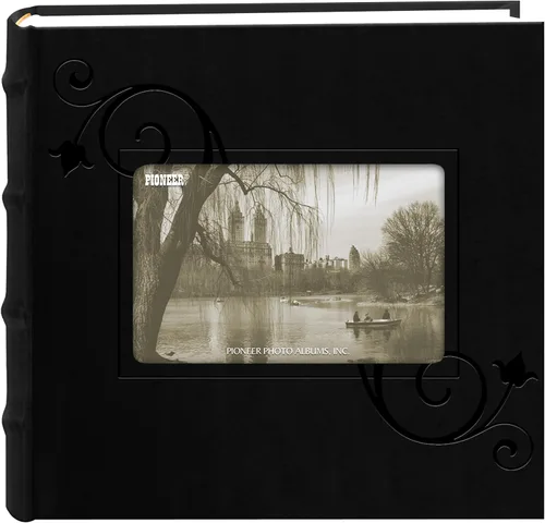 Pioneer - Álbum de fotos con cubierta de piel sintética con marco floral en relieve, color negro, 4 x 6 pulgadas
