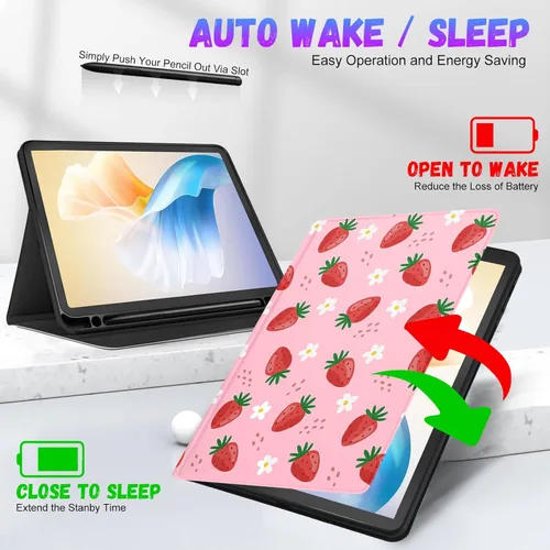 Miniatura 5 de Uppuppy Funda para Samsung Galaxy Tab S6 Lite de 10.4 pulgadas para niños y niñas, folio kawaii femenino, diseño de fresa, funda única para tableta