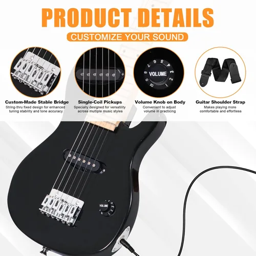 Miniatura 3 de Guitarra eléctrica de 30 pulgadas para niños, kits completos para principiantes con amplificador de 5 W, púas, bolso de concierto, correa, cable