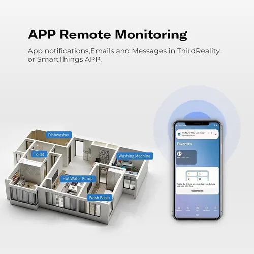 Miniatura 6 de THIRDREALITY Sensor de fuga de agua Zigbee con detección de goteo, alarma de 120dB, notificaciones de la aplicación habilitadas cuando funciona