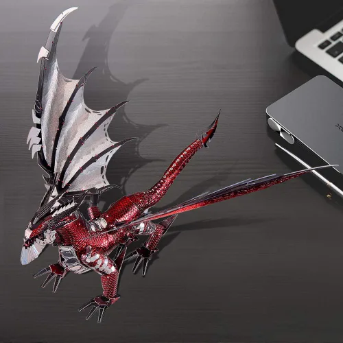Miniatura 5 de Piececool - Kits de modelo 3D de metal - Rey Dragón Negro, rompecabezas 3D para armar para adultos, rompecabezas de destreza mental