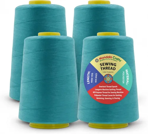 Miniatura 64 de Mandala Crafts 4 Pack of Serger Threads Cones Spools - 20S/2 24000 Yards Polyester Baby Blue Threads for Sergers Machine and Overlock Quilting