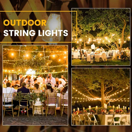 Miniatura 5 de Zuske Cadena de luces para exteriores de 25 pies, luces LED colgantes para patio con 12 bombillas inastillables, luces impermeables