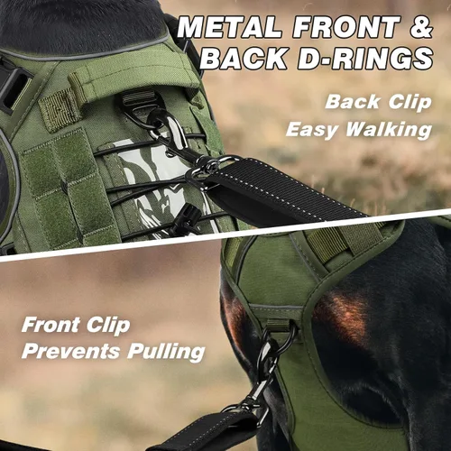Miniatura 2 de WINGOIN Arnés táctico verde para perros pequeños, arnés resistente sin tirones con asa, ajustable, reflectante, militar, K9, chaleco para mascotas