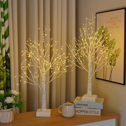 Miniatura 3 de Paquete de 2 lámparas de árbol artificial de 144 LED con temporizador, árbol de abedul de bricolaje con luces LED, lámpara de árbol iluminada