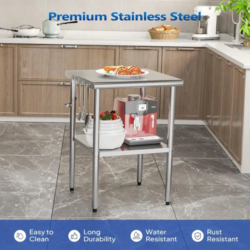 Miniatura 4 de ROVSUN Mesa de acero inoxidable de 24 x 24 pulgadas para preparación y trabajo, mesas de trabajo comerciales y estaciones de trabajo, mesa de metal