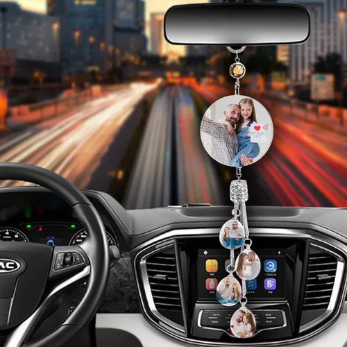 Miniatura 3 de Decoración de espejo retrovisor con foto personalizada: adornos de diamantes para mujer, accesorios lindos para automóviles