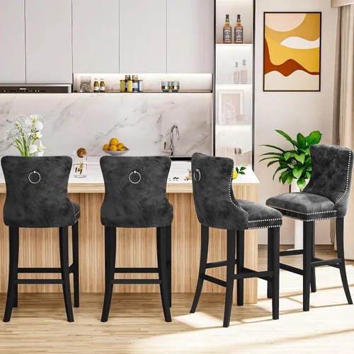 Miniatura 5 de Recaceik Juego de 2 taburetes de bar de altura de mostrador, modernos taburetes de bar de terciopelo con respaldo, taburetes de bar tapizados de 27