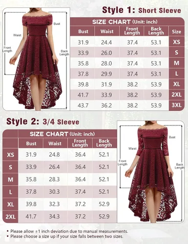 Miniatura 3 de Dressystar Vestido tipo cóctel, de encaje, para mujer, vestido irregular con vuelo y hombros descubiertos, para dama de honor, fiesta formal
