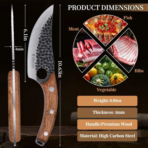 Miniatura 3 de Cuchillo de chef, cuchillo de cocina para deshuesar, cortar y cortar, cuchillo de carnicero forjado a mano, cuchillo japonés de acero inoxidable