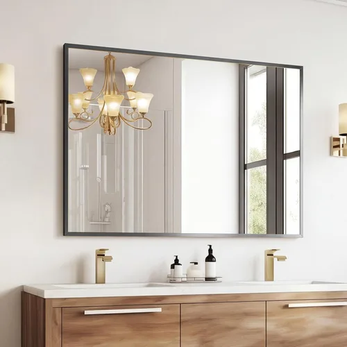 Miniatura 8 de Espejo de baño negro arqueado de 20 x 30 pulgadas, marco de metal con vidrio HD inastillable, montado en la pared para sobre el fregadero, entrada