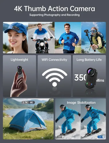 Miniatura 2 de Mini cámaras de acción corporal 4K, cámara corporal POV, cámara deportiva de 64 GB con grabación de audio y video, portátil WiFi magnética