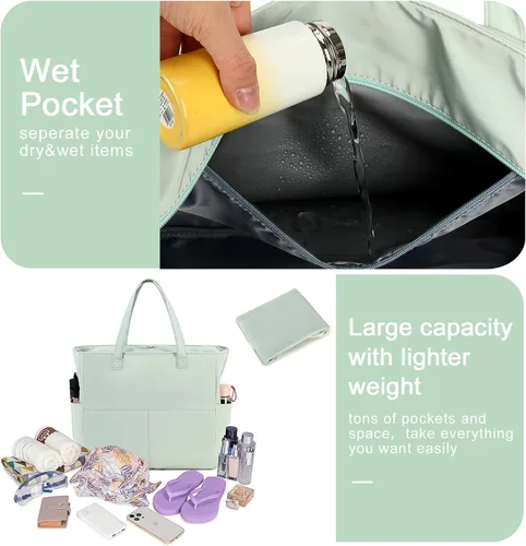 Miniatura 4 de Bluboon - Bolsa de playa impermeable para mujer, extra grande, con compartimento húmedo, para llevar de fin de semana, bolsa de piscina para viajes