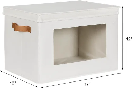 Miniatura 2 de Univivi Cajas de almacenamiento plegables de tela con tapas para ropa, [paquete de 3] cajas organizadoras de armario con asas para el hogar, Beige