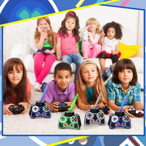 Miniatura 6 de Mifoci Vasos de plástico para fiestas de videojuegos, 12 unidades, con popote y tapa, 10 onzas, tazas temáticas de cumpleaños para jugadores