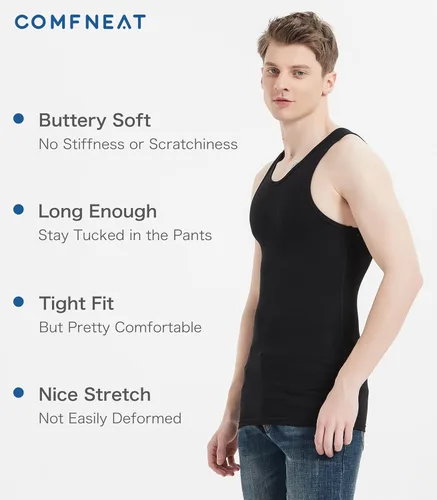 Miniatura 3 de Comfneat Paquete de 6 camisetas sin mangas ajustadas de algodón y elastano para hombre