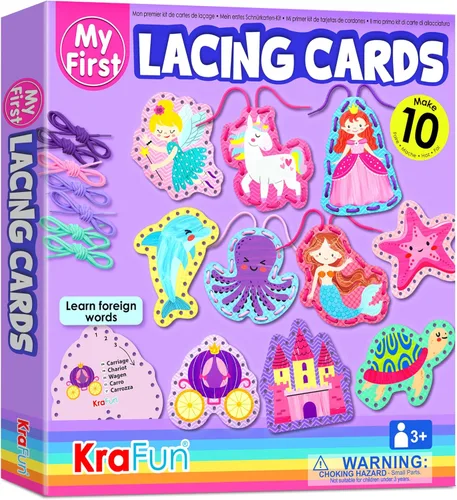 Miniatura 12 de KRAFUN My First - Tarjetas de cordones para niñas de 3 años en adelante, 10 proyectos holográficos de princesa unicornio de artes y manualidades