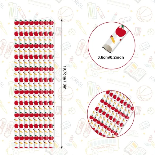 Miniatura 2 de Whaline 200 popotes de papel desechables para el regreso a clases, para el primer día de escuela, fiesta, suministros de bienvenida, jugos, batidos