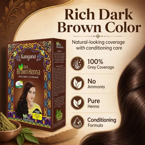 Miniatura 3 de Tinte de cabello de henna marrón oscuro, tinte natural sin amoníaco para cabello gris, 6 bolsas x 2.16 onzas Kangana