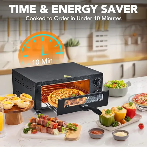 Miniatura 2 de Horno de pizza eléctrico de 12 pulgadas, máquina de pizza comercial con ventana de observación, máquina de pizza de 1100 W con temporizador, cocina