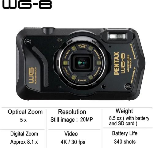 Miniatura 5 de PENTAX WG-8 - Cámara de aventura negra para todo tipo de clima, con excelente resistencia al agua, a prueba de polvo, rendimiento resistente a
