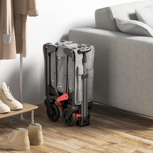 Miniatura 6 de EVER ADVANCED Vagón Cochecito de Viaje Plegable en Bolsa para 2 Niños y Carga, Vagón Plegable para Niños Pequeños con Toldo Extraíble, Arnés Gris