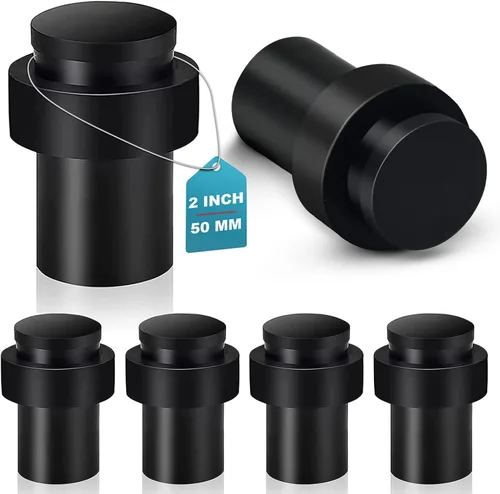 Miniatura 24 de KOLAKO Topes de puerta, topes de puerta de piso, (2 pulgadas) negro mate moderno resistente sólido pequeño cilíndrico parachoques de goma, acero