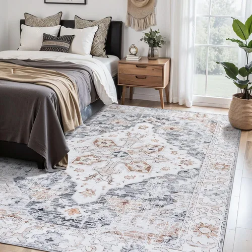 Miniatura 419 de Syalife 4x6 Alfombra Lavable para Área, Ultra Suave Antideslizante, Pila Baja, Alfombra Vintage Resistente a Manchas para Sala de Estar, Alfombra