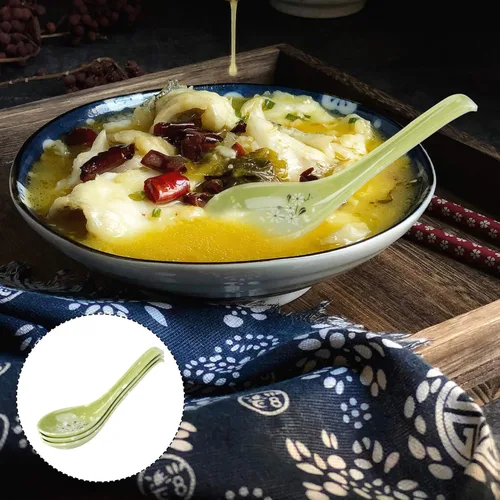 Miniatura 4 de Yardwe 8pcs imitación cerámica mango sopa cucharas gachas utensilios para cocina casera vajilla elegante para cocinar y servir verde