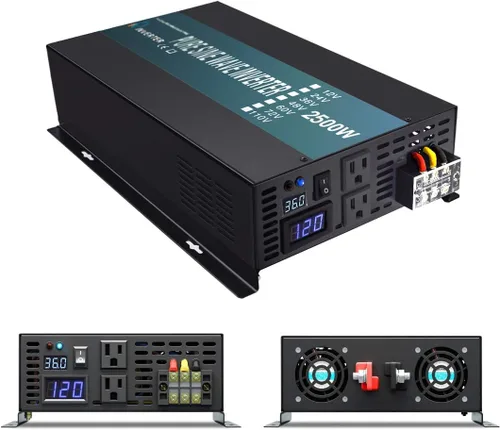 Miniatura 12 de WZRELB Inversor de corriente de onda sinusoidal pura de 2500W 48V 120V con 2 salidas de CA, inversor de coche
