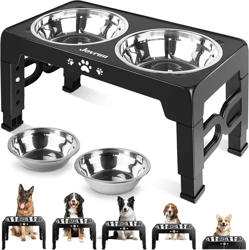 Miniatura 15 de Jovrun Cuencos elevados para perros, comedero para perros con platos de acero inoxidable y cuenco de alimentación lenta, soporte elevado ajustable