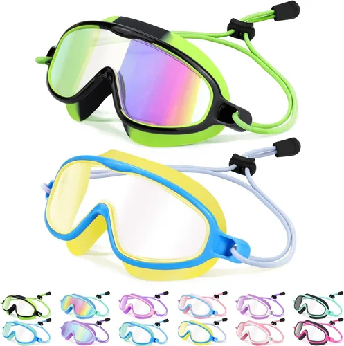 Miniatura 11 de Vvinca Gafas de natación para niños con correa elástica amplia visión anti niebla UV máscara de piscina gafas para 3-10 niños pequeños niñas niños