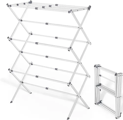 Escurridor de ropa plegable con 4 perchas, estante de secado de ropa portátil extensible para ropa de secado al aire en interiores, 41 x 29 x 14