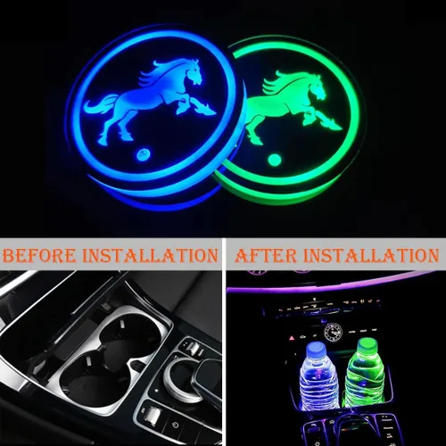 Miniatura 6 de 2 piezas de luces LED para portavasos de coche, almohadillas luminiscentes de 7 colores, posavasos de coche con carga USB, almohadilla luminiscente