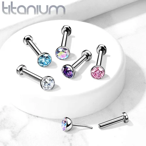Miniatura 4 de Labret de titanio sin rosca de grado implante, tachuelas de espalda plana, bisel de circonita cúbica para cartílago, Monroe, nariz y más