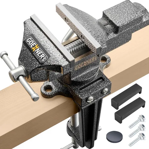 2-IN 1 Portable Table Vise or Bench Vise 3.3‘’ Constructed with Cast Steel, Clamp Vice for Workbench with 360° Swivel Base for Woodworking