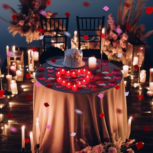 Miniatura 5 de VIHOSE 4000 pétalos de rosa artificiales con 24 velas LED de té, velas LED sin llama, pétalos de rosa falsos para bodas, fiestas de cumpleaños