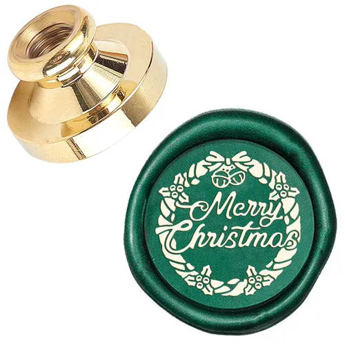 CRASPIRE Sello de cera de sellado de Feliz Navidad, campana de muérdago X'Mas Eve, 0.984 in, sello de cera reemplazable, cabeza de latón, para
