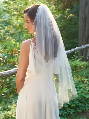 Miniatura 3 de Easedaily Velo de novia corto de longitud de la cintura 1 nivel velos de tul para novia, accesorios para el cabello con peine y borde cortado