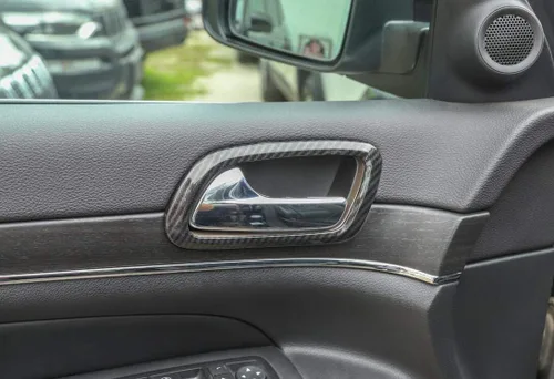 Miniatura 6 de ABS manija de puerta interior tazón decoración anillo cubierta para Jeep Grand Cherokee 2017 Up (fibra de carbono)