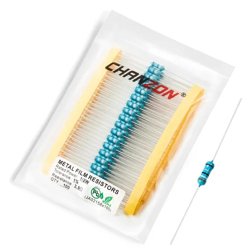 Miniatura 51 de Chanzon - 100 resistencias de película metálica 1/2 W (0.5 W) 10 Ω ohmios ±1% de tolerancia 10R MF, resistencias de agujero pasante con limitación