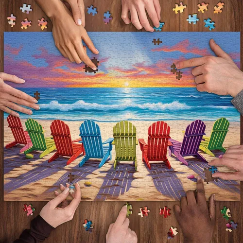 Miniatura 8 de Rompecabezas de Playa para Adultos 1000 Piezas y más, Colección de Rompecabezas Coloridos de PICKFORU con Silla de Descanso y Escenario de Playa