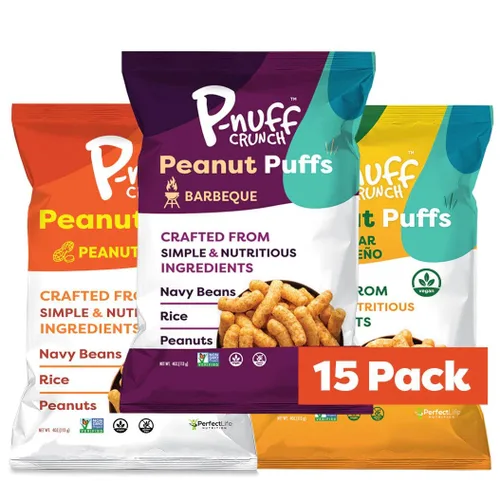 Miniatura 25 de Pnuff Crunch Puffs de Mantequilla de Maní - Bocadillos saludables, aperitivos bajos en calorías, aperitivos sin gluten, veganos, ricos en proteínas