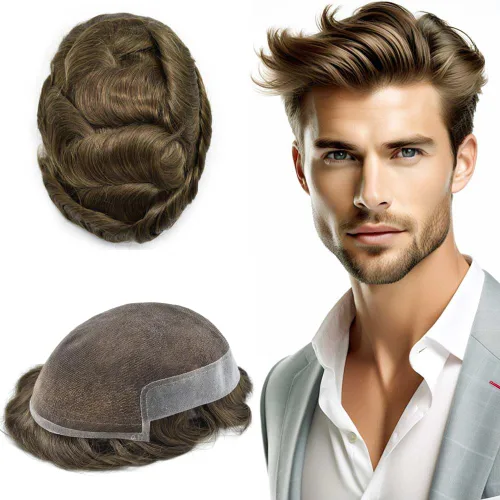 Miniatura 25 de FACE MIRACLE - Tupé frontal de encaje francés para hombres, sistema de reemplazo de cabello humano de encaje con pieza de pelo de poliuretano