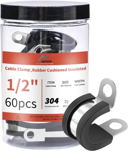 Miniatura 14 de AKIHISA Kit de 56 abrazaderas de cable de 1/4"-1", 7 tamaños, abrazaderas de conducto de acero inoxidable 304, para cable, tubería, manguera, línea